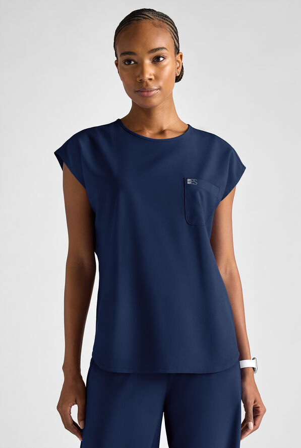 Easy STRETCH Women's Dolman Sleeve Crew Neck Scrub Top - Navy - 8