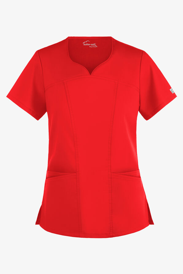 Butter-Soft STRETCH Women's 4-Pocket Sweetheart Neck Scrub Top - Venetian Red - 1