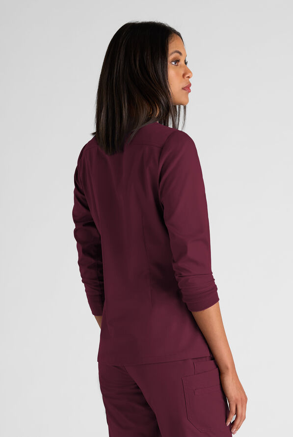 Butter-Soft STRETCH Women's 5-Pocket 3/4" Sleeve V-Neck Scrub Top - Wine - 2