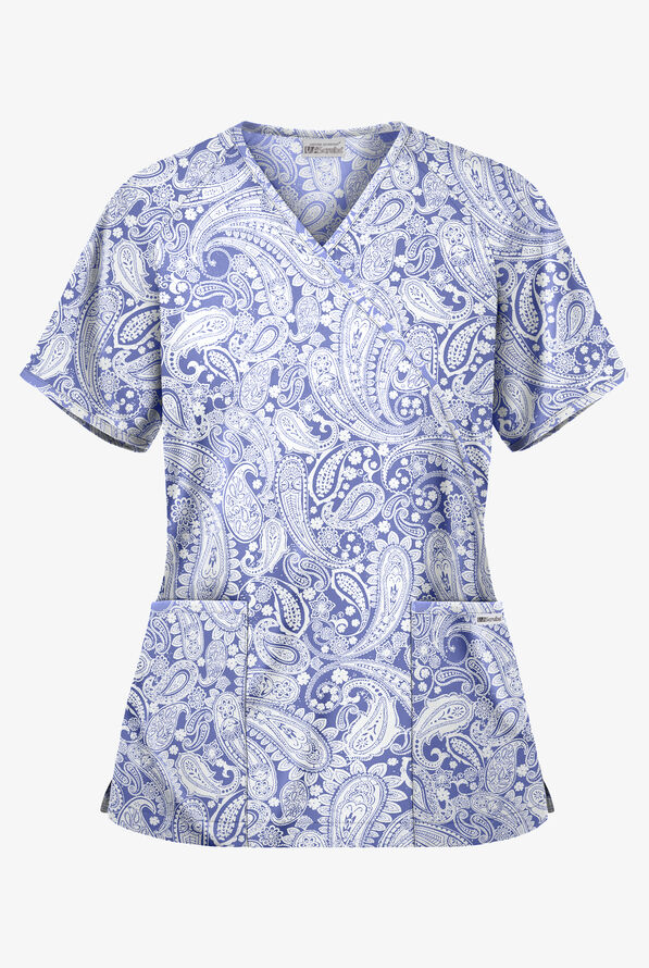 UA Enchanting Paisley Ceil Women's 2-Pocket Mock Wrap Print Scrub Top - null - 1