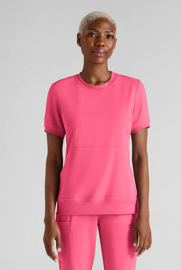 Easy STRETCH Anya Women's 2-Pocket Relaxed Crew Neck Scrub Top - Strawberry Fizz - 1