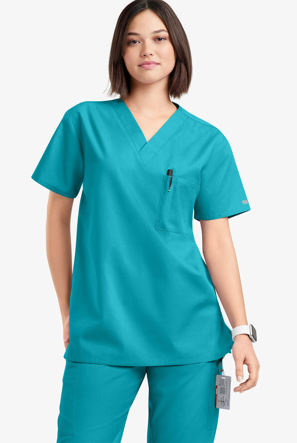 Blusa médica unisx Butter-Soft Originals con cuello en V y 2 bolsillos - Teal - 2