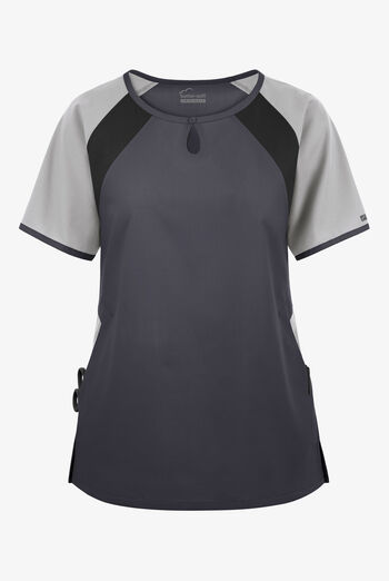 Butter-Soft Originals Women's 3-Pocket Keyhole Neck Tri-Colorblock Scrub Top