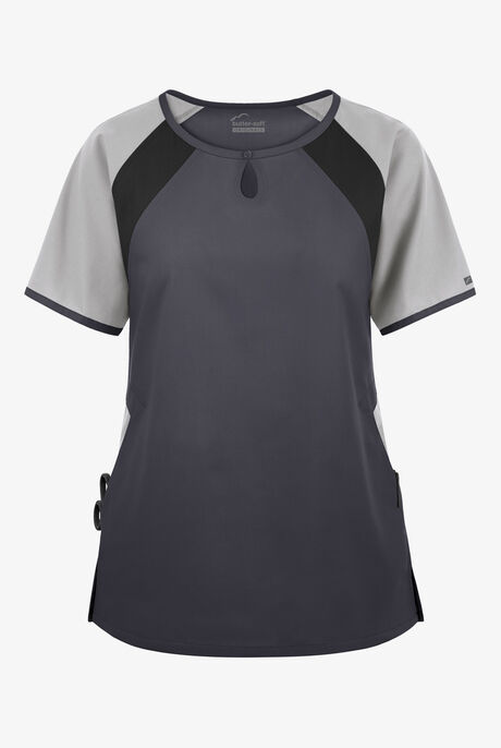 Butter-Soft Originals Women's 3-Pocket Keyhole Neck Tri-Colorblock Scrub Top