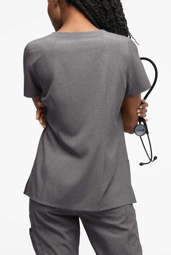 Blusa m&eacute;dica Easy STRETCH Salma con cuello ojo de cerradura y 3 bolsillos para mujer - Graphite Heather - 3