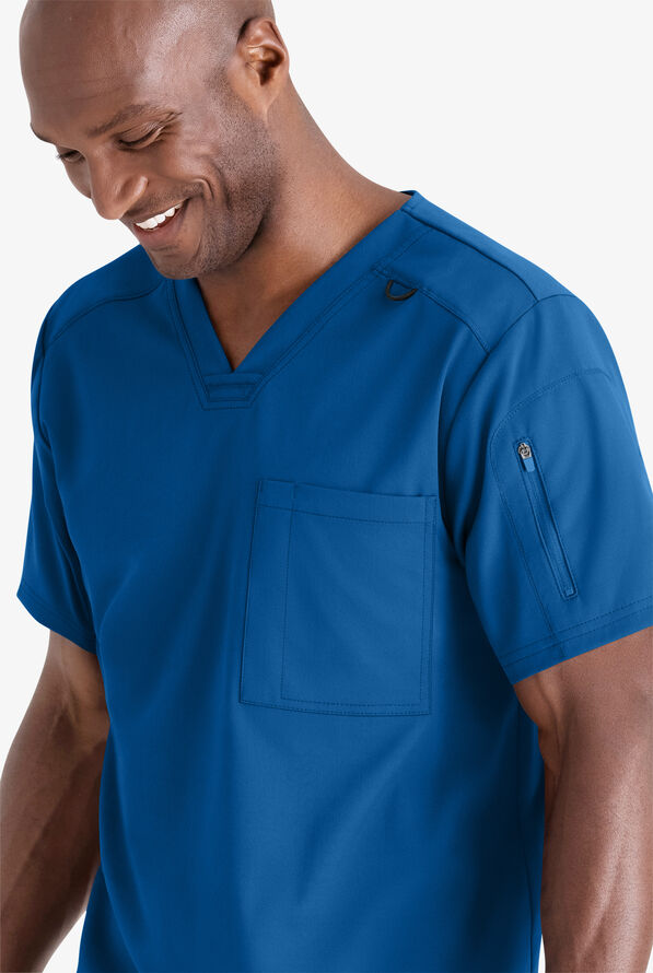 Grey's Anatomy by Barco Spandex STRETCH Murphy Men's 2-Pocket V-Neck Scrub Top - Royal - 3