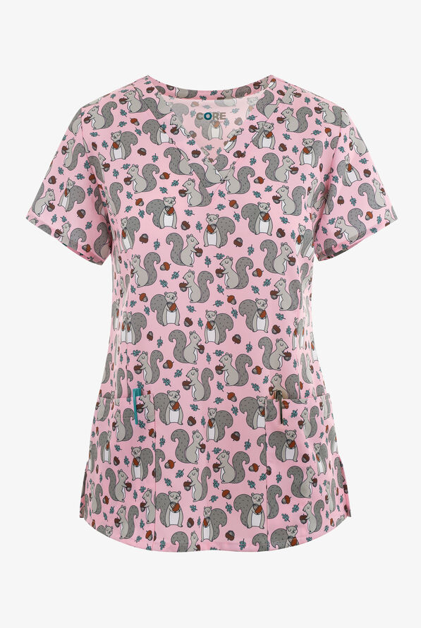 UA Exclusive Maevn Nuts For You Squirrels  Women's 3-Pocket V-Neck Print Scrub Top - null - 1