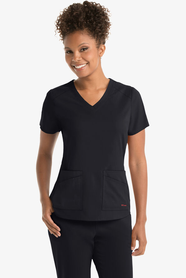 Grey's Anatomy by Barco Spandex STRETCH Emma Women's 4-Pocket V-Neck Scrub Top - Black - 2