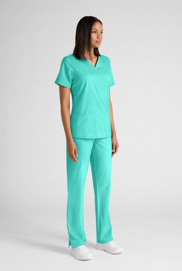 Butter-Soft STRETCH Women's 4-Pocket V-Neck Scrub Top - Aqua Dust - 3