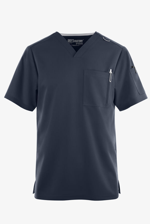 Grey's Anatomy™ by Barco Men's 2-Pocket Tuck In Crossover V-Neck Scrub Top - Steel Gray - 1