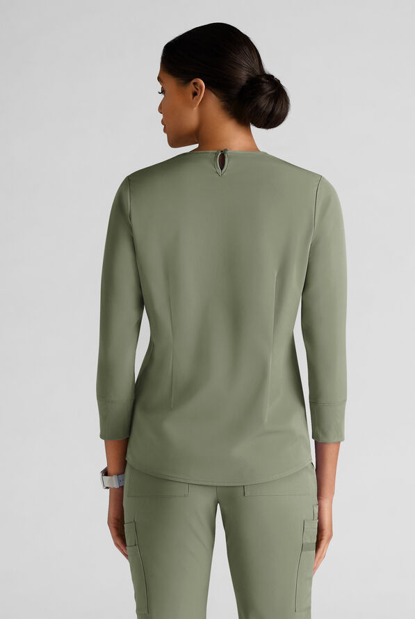 WhisperLite LYRA Women's 2-Pocket STRETCH 3/4" Sleeve Scrub Top - Olive Leaf - 2