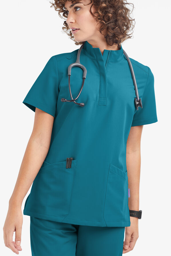 Blusa m&eacute;dica Movement by Butter-Soft con cremallera y 6 bolsillos para mujer - Caribbean Blue - 2