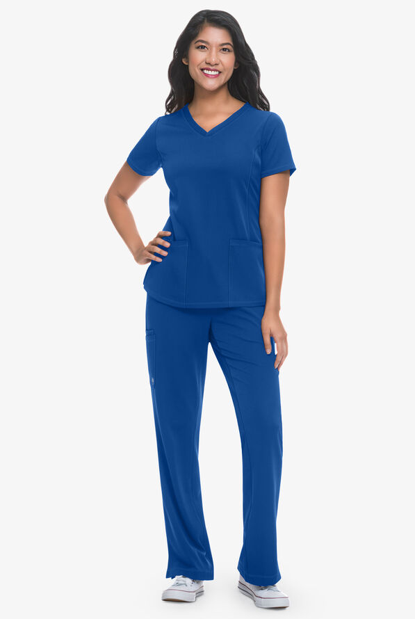 HH Works by Healing Hands Monica Women's 4-Pocket STRETCH V-Neck Scrub Top - Royal - 2