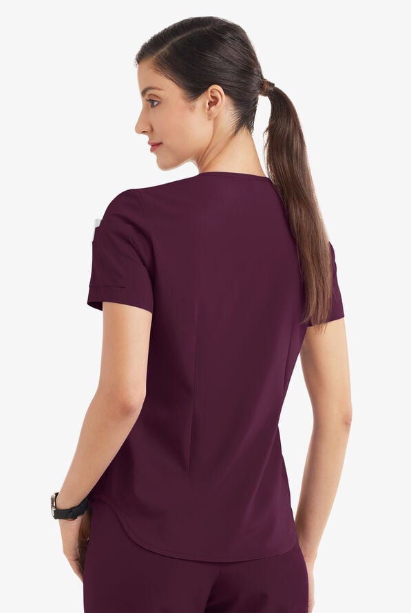 Easy STRETCH Chloe Women's 3-Pocket V-Neck Tuck-In Scrub Top - Dark Mulberry - 4
