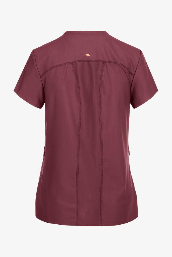 Infinity GNR8 Kinetic Knit Women's 2-Pocket STRETCH Mesh Overlay V-Neck Scrub Top - Plum Velvet - 2