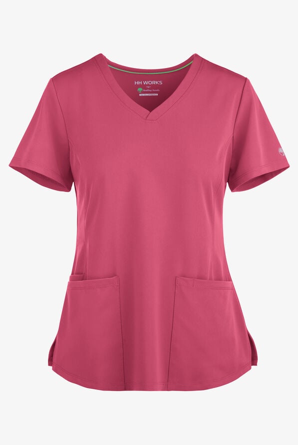 HH Works by Healing Hands Monica Women's 4-Pocket STRETCH V-Neck Scrub Top - Cherry Wine - 1