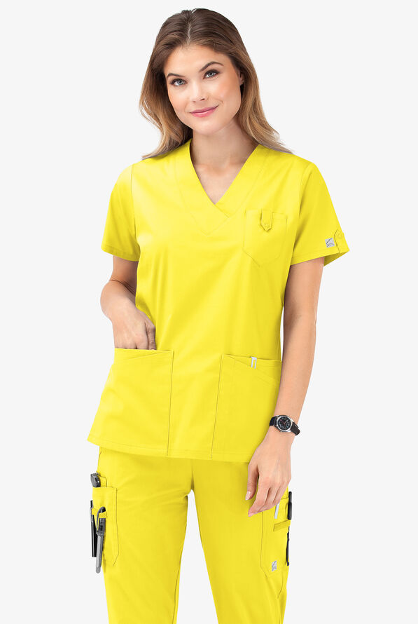Butter-Soft STRETCH Women's 6-Pocket V-Neck Scrub Top - Bright Daffodil - 8