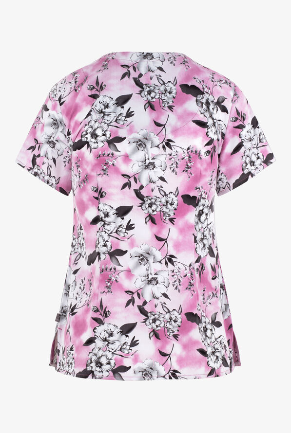 Healing Hands Serene Bouquet Women's 3-Pocket STRETCH V-Neck Print Scrub Top - null - 2