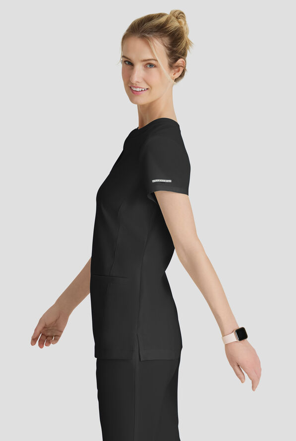 Skechers by Barco Coast Women's 2-Pocket STRETCH Banded Collar V-Placket Scrub Top - Black - 3