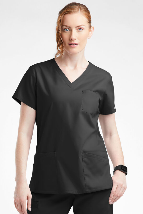 Butter-Soft Originals Women's 7-Pocket Curved V-Neck Scrub Top - Black - 2