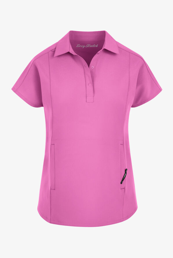 Easy STRETCH LEA Women's 3-Pocket Polo Collar Scrub Top - Magnesium Pink - 1