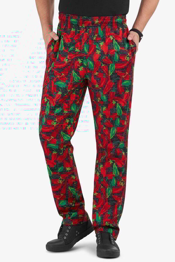 UACHEF Men's Chef Hot Stuff Black Baggy Chef Pants, Printed Chef Pants