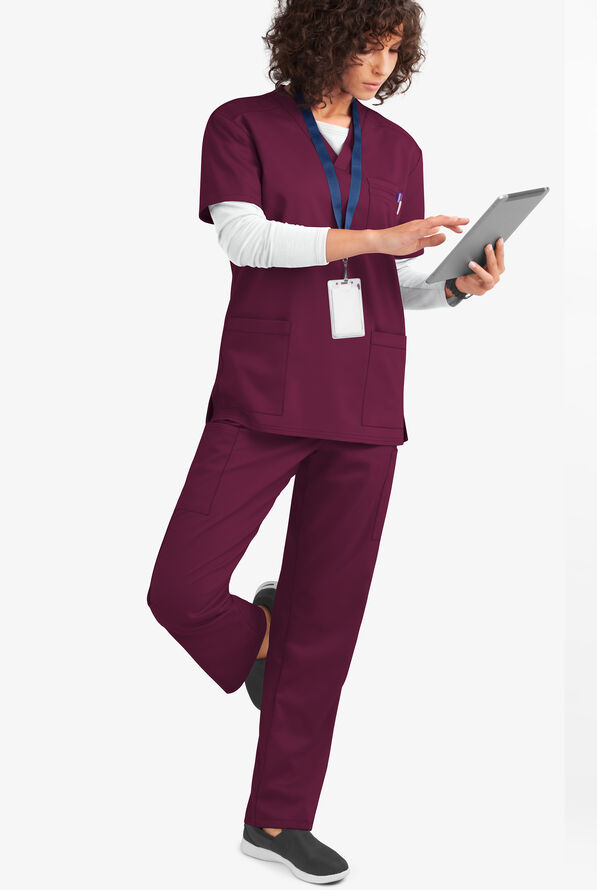 UA Flex2 Unisex 6-Pocket Pull-On Cargo STRETCH Scrub Pants - Wine - 2