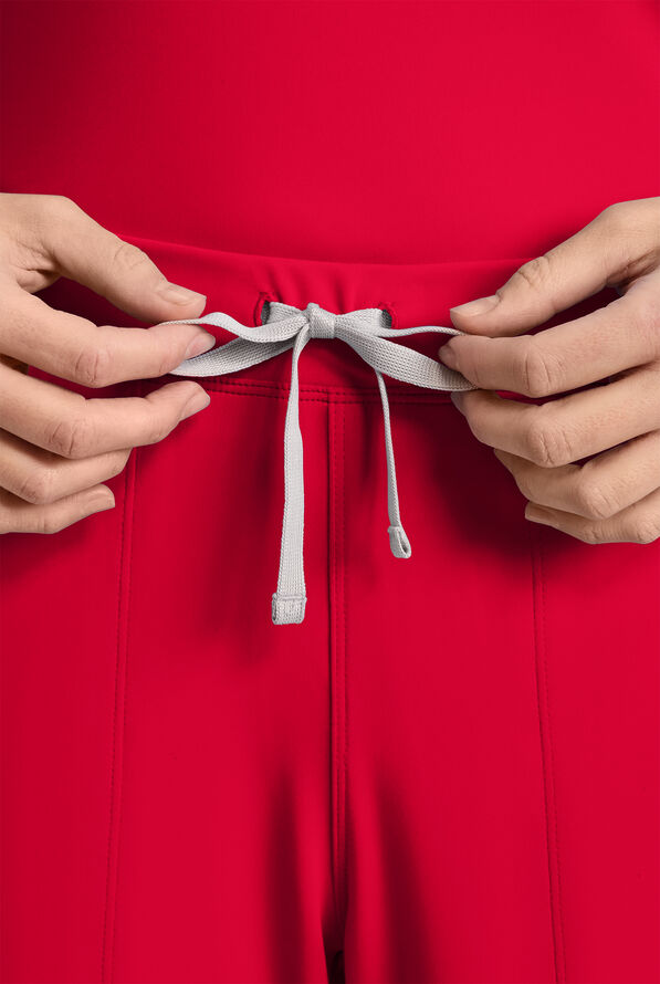 Cherokee Achieve Women's 5-Pocket STRETCH Elastic Waist Drawstring Cargo Scrub Pants - Red - 3