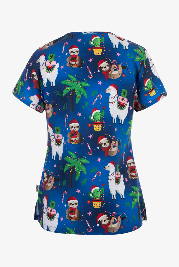 Zavate Ava Therese Deck The Palms Women's 2-Pocket STRETCH V-Neck Print Scrub Top - null - 2