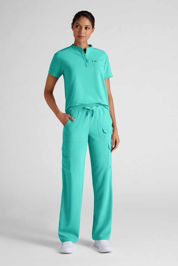 Easy STRETCH Bella Women's 1-Pocket Henley Scrub Top - Aqua Dust - 3