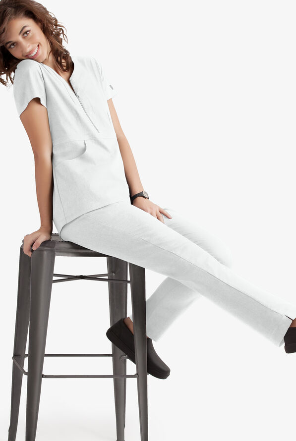 Butter-Soft STRETCH Women's 3-Pocket Elastic Waist Drawstring Scrub Pants - Tall - White - 3