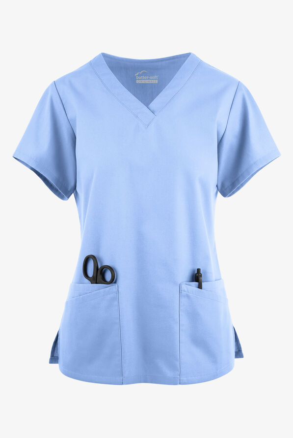 Blusa médica Butter-Soft Originals con cuello en V y 6 bolsillos para mujer - Ceil Blue - 1