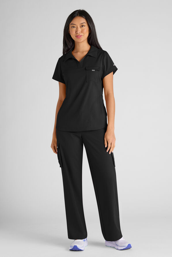 Grey's Anatomy by Barco Emerge Emery Women's 3-Pocket STRETCH Collar V-Neck Scrub Top - Black - 6