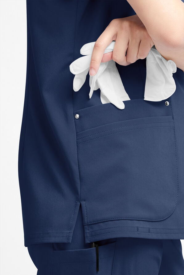 Easy STRETCH Arianna Women's 4-Pocket Curved Neck Scrub Top - Navy - 5