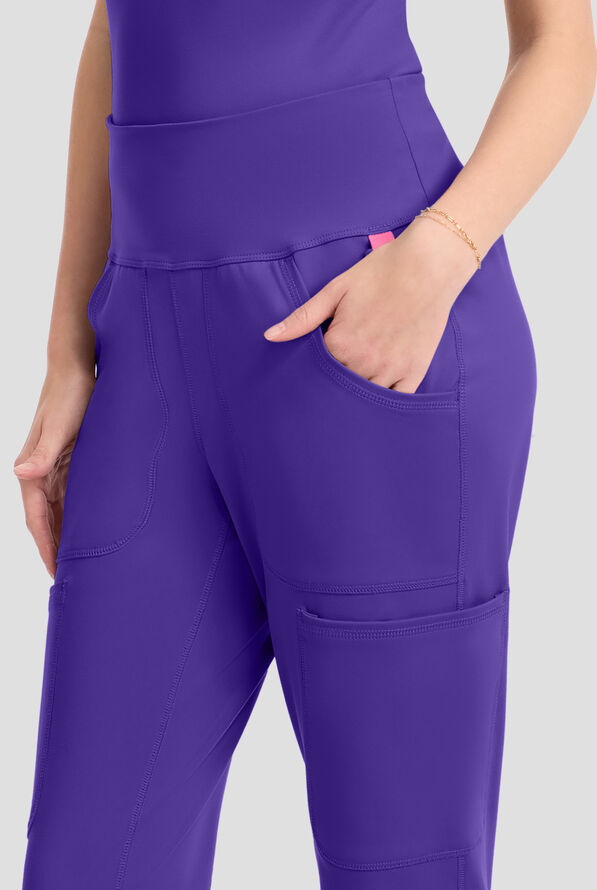 Med Couture Amp Knit Women's 5-Pocket STRETCH High-Rise Cargo Jogger Scrub Pant - Galactic Purple - 3