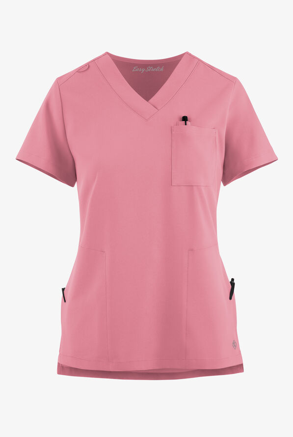 Easy STRETCH Taylor Women's 3-Pocket High Low Hem V-Neck Scrub Top - Cashmere Rose - 6