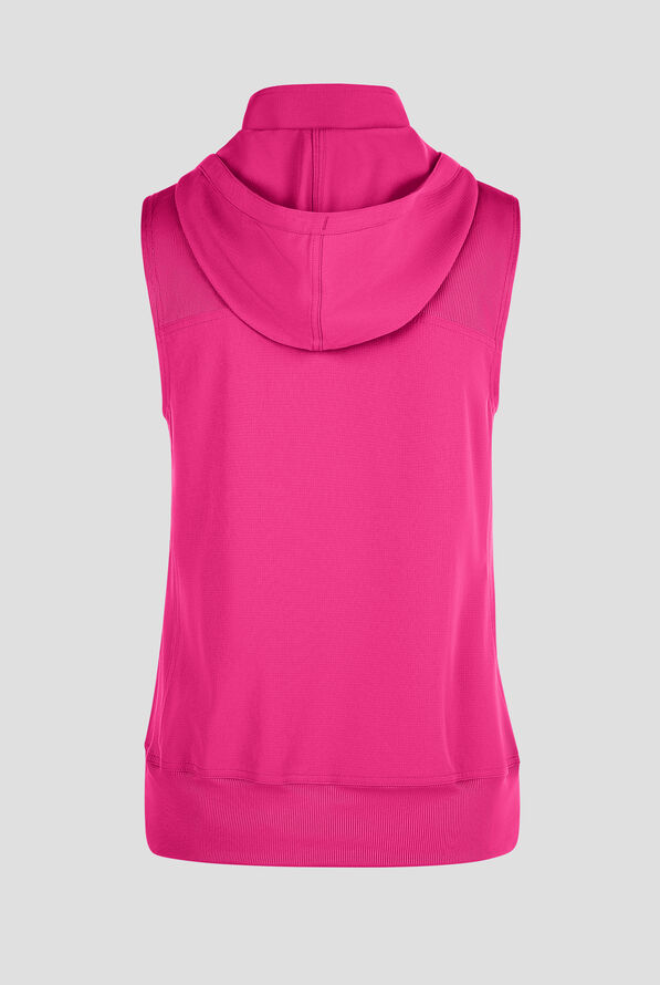 Med Couture Amp Women's 4-Pocket STRETCH Zip Front Removable Hoodie Scrub Vest - Pink Power - 2