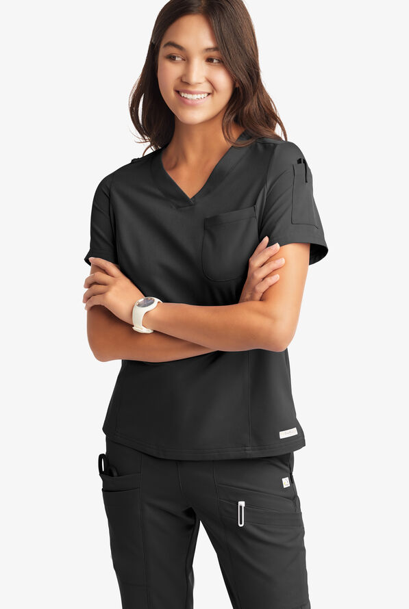 Butter-Soft Women's 3-Pocket V-Neck Tuck-In Scrub Top **Slightly IRREGULAR** - Black - 6