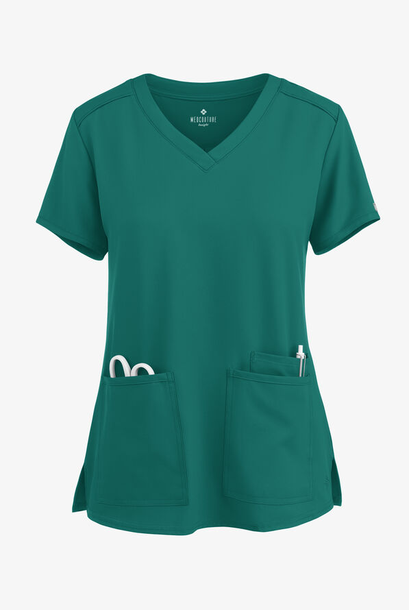 Med Couture Insight Women's 3-Pocket V-Neck Scrub Top - Hunter - 1