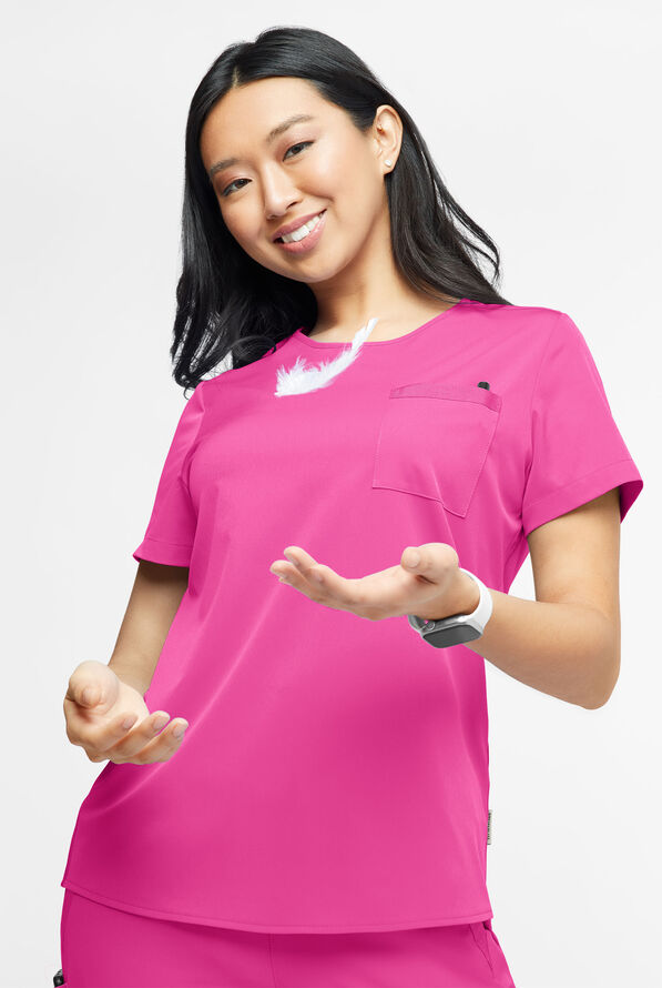 WhisperLite Lyra Women's 2-Pocket Stretch Crew-Neck Scrub Top - Glam Pink - 1