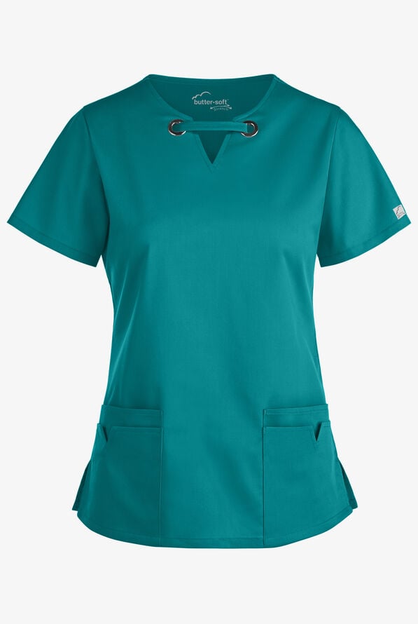 Blusa m&eacute;dica UA Butter-Soft STRETCH con ojales y 4 bolsillos para mujer - Teal - 1
