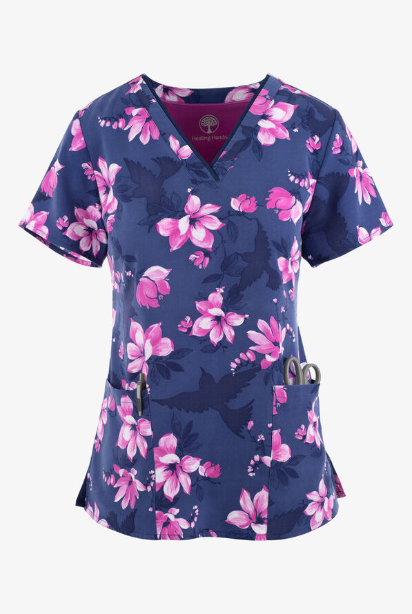 Healing Hands by Purple Label Amanda Scrub Top, Print Scrubs