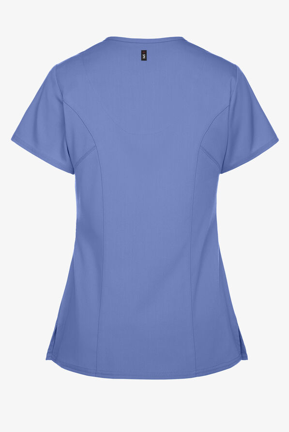 Grey's Anatomy by Barco Spandex STRETCH Kim Women's 3-Pocket Mock Wrap Scrub Top - Ceil Blue - 3