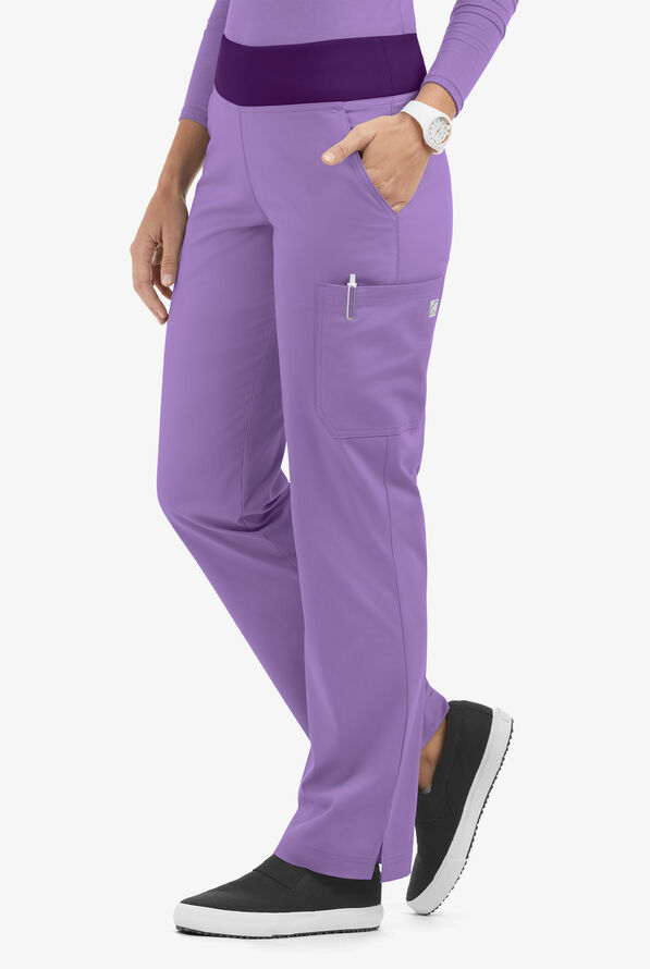 Butter-Soft STRETCH Women's 4-Pocket Knit Waistband Yoga Scrub Pants - Tall - Ultraviolet Light/Eggplant - 1