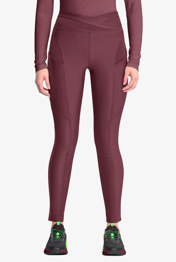 Infinity GNR8 Kinetic Knit Women's 3-Pocket STRETCH High Waisted Mesh Overlay Legging Scrub Pants - Plum Velvet - 1