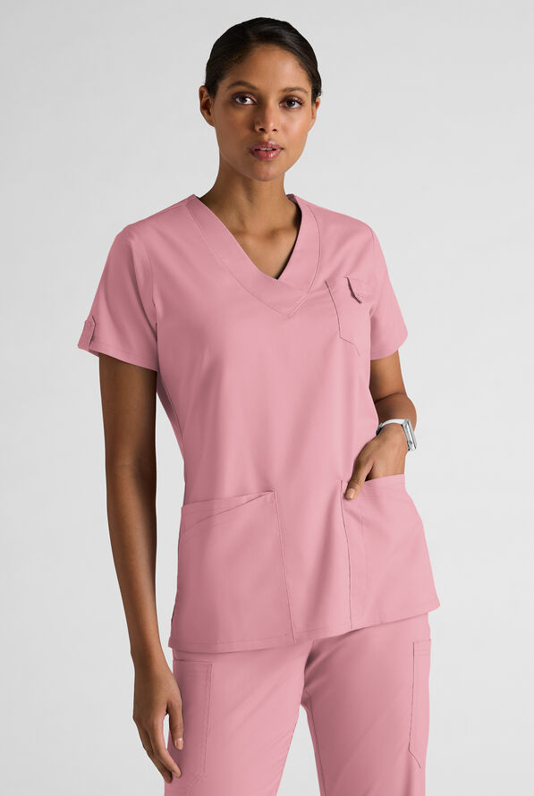 Butter-Soft STRETCH FLXTEK+ Women's 6-Pocket V-Neck Scrub Top - Cosmo Pink - 1