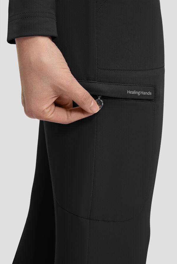 Healing Hands 360 Joelle Women's 6-Pocket STRETCH High Waist Flare Leg Scrub Pants - Black - 3
