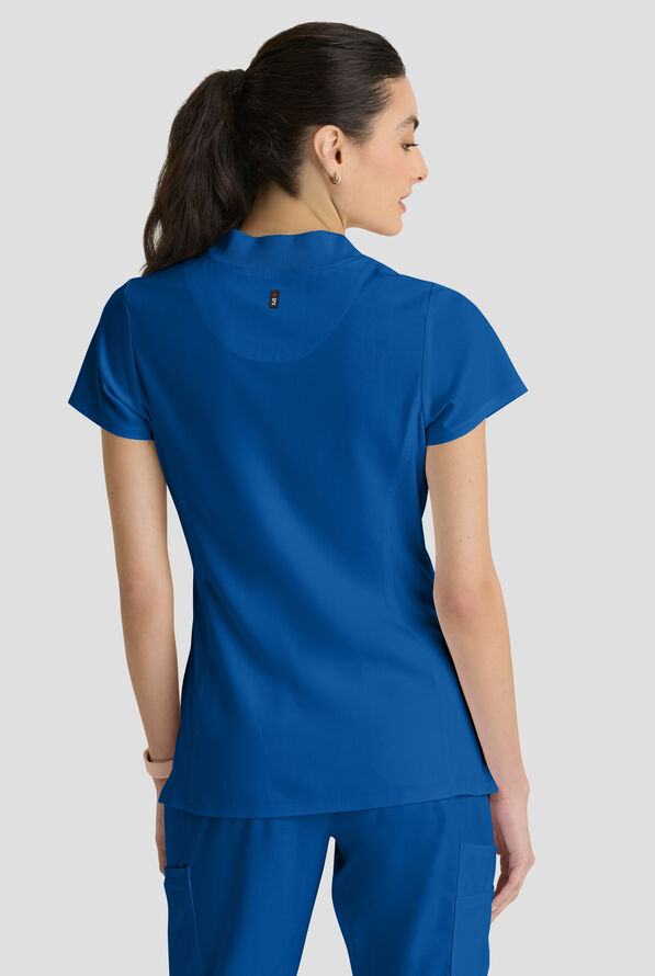 Grey's Anatomy&trade; by Barco Spandex STRETCH Kristi Women's 2-Pocket Quarter Zip Collar Neck Scrub Top - Royal - 3