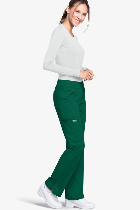 Cherokee Workwear Revolution Women's 4-Pocket STRETCH Pull-On Cargo Scrub Pants - Petite - Hunter - 2