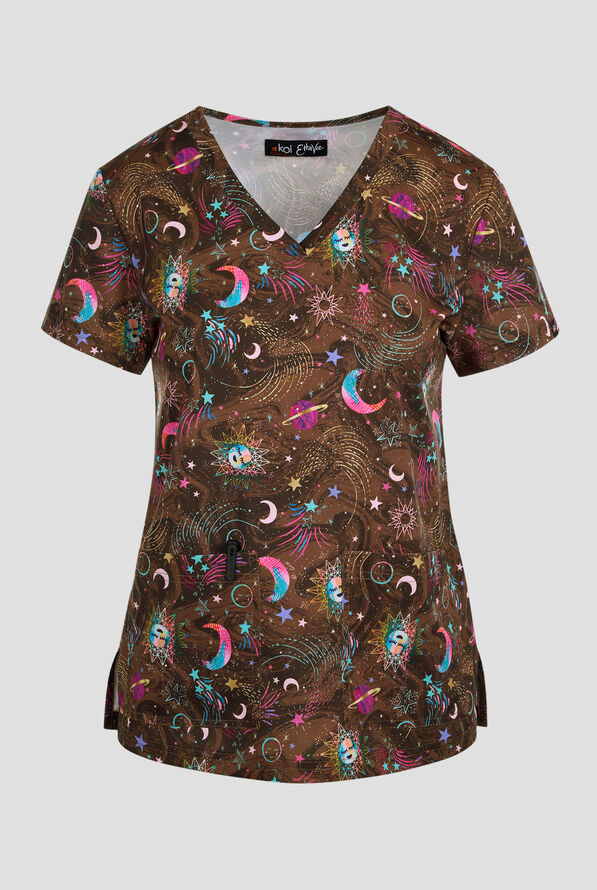koi Lite Solar Surprise Foil Women's 2-Pocket V-Neck Print Scrub Top - null - 1